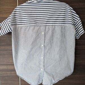 Madewell Womens Top Shirt XS Blue Striped Back Button Oversize Boxy Loose